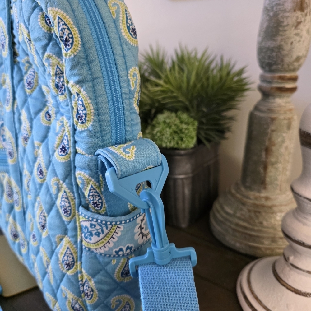 Vera Bradley Bermuda Blue Paisley Quilted Cotton Tote Messenger Laptop Bag - Picture 4 of 13